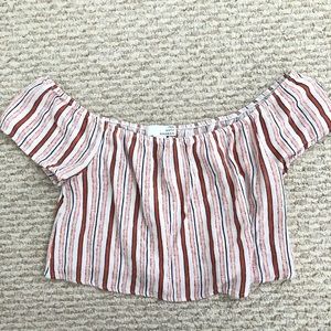 Striped crop off the shoulder top